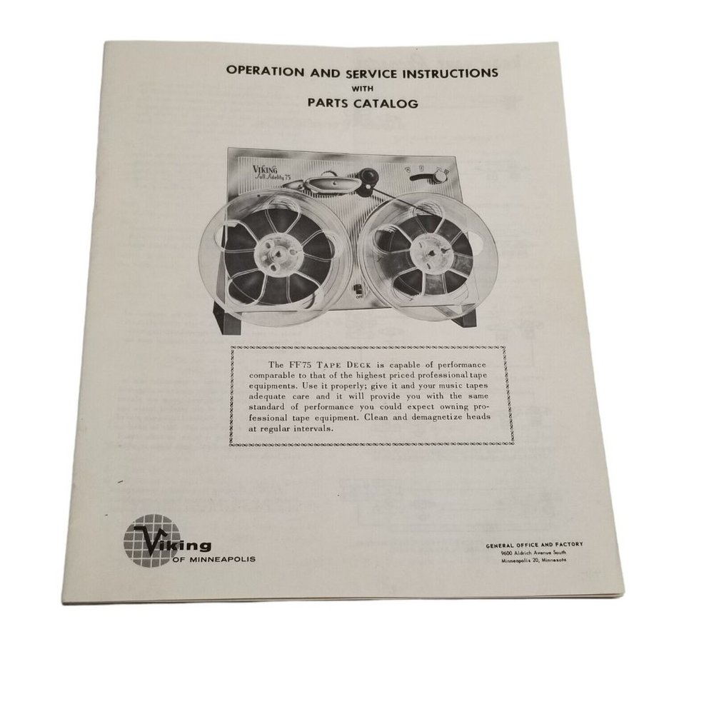 Viking of Minneapolis Operation Service Instructions with Parts Catalog Booklet